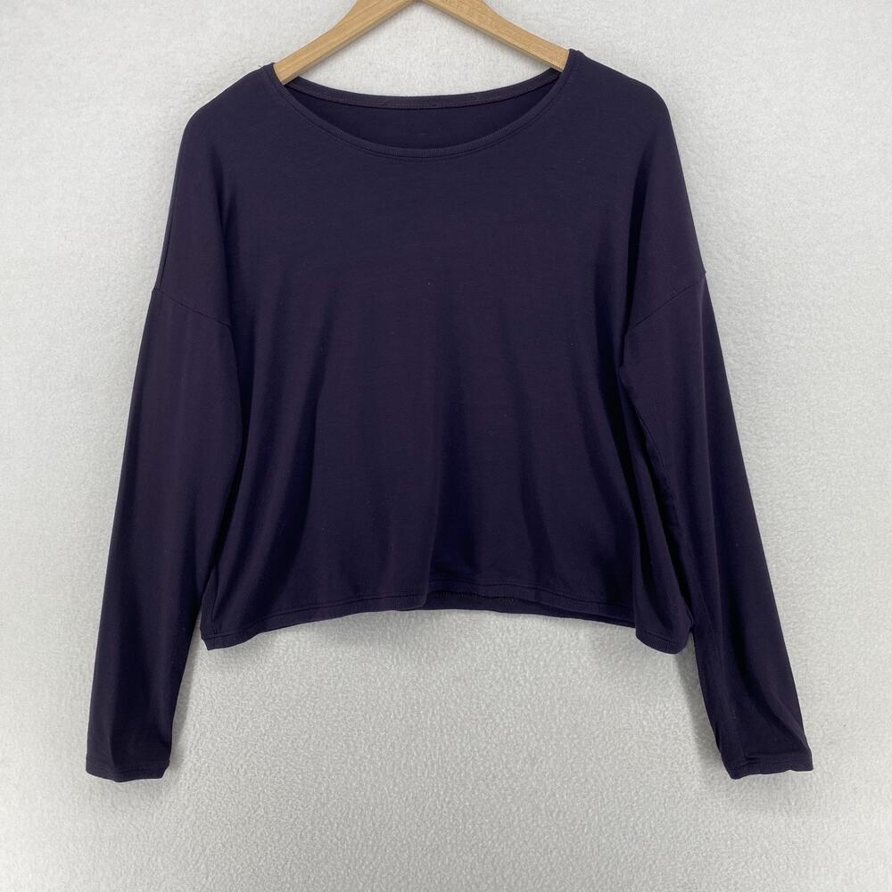 EILEEN FISHER Top S Rayon Stretch Jersey Boat Neck Dolman Long Sleeve Blue